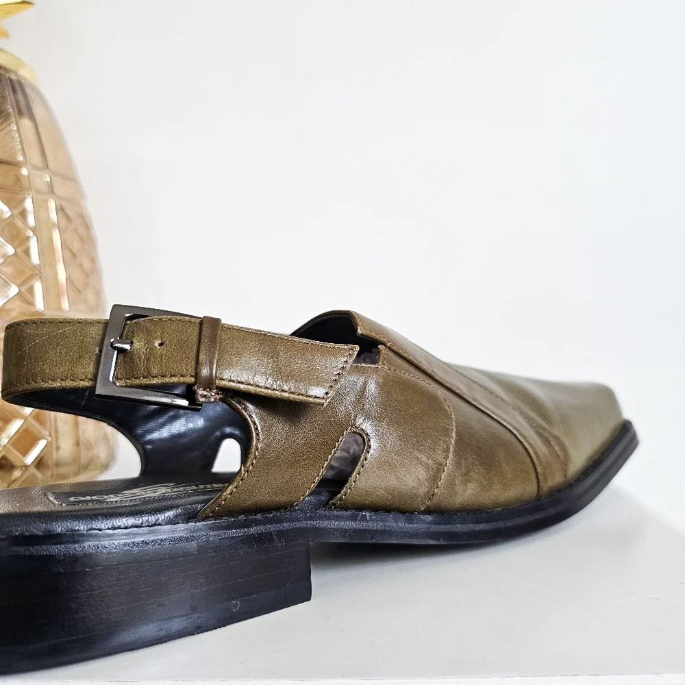Vintage Chunky Giorgio Brutini Leather Slingback Shoes | Square Toe